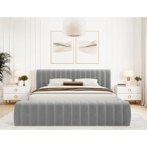 Letto matrimoniale imbottito grigio chiaro con contenitore e rete inclusi 180x200 cm Carilla – ELTAP-image-3