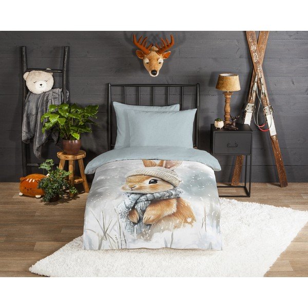 Set copripiumino e federa da bambini bianco/color salvia in flanella per letto singolo 140x200 cm Idun – Good Morning-image-1