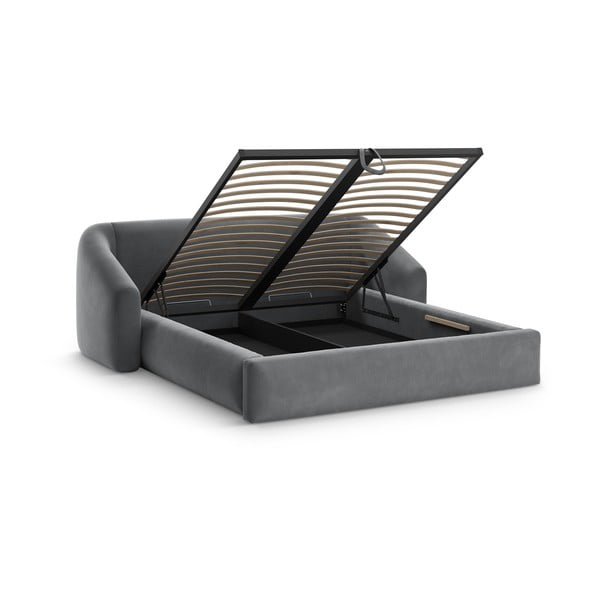 Letto matrimoniale imbottito grigio con contenitore con rete inclusa 160x200 cm Campi – Cosmopolitan Design-image-1