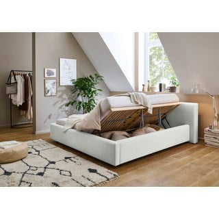 Letto matrimoniale imbottito bianco con contenitore con rete inclusa 140x200 cm Cube – Meise Möbel
