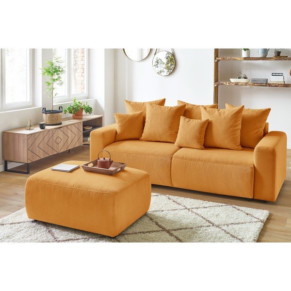 Pouf in velluto a coste giallo senape Envy - Bobochic Paris-image-4