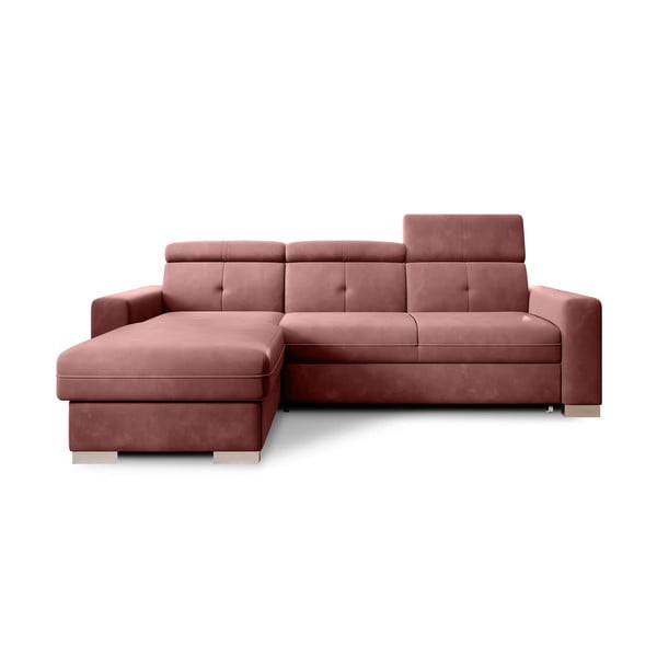 Divano angolare rosa allungabile/con contenitore (con penisola a sinistra/con chaise lounge) e rivestimento in velluto Fresia – ELTAP