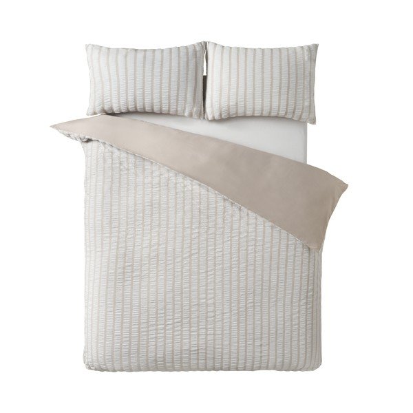 Set copripiumino e federa beige per letto singolo 135x200 cm So Soft Seersucker Stripe – Catherine Lansfield