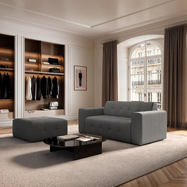 Poggiapiedi grigio rivestito in velluto Tuil – Rodier-image-1