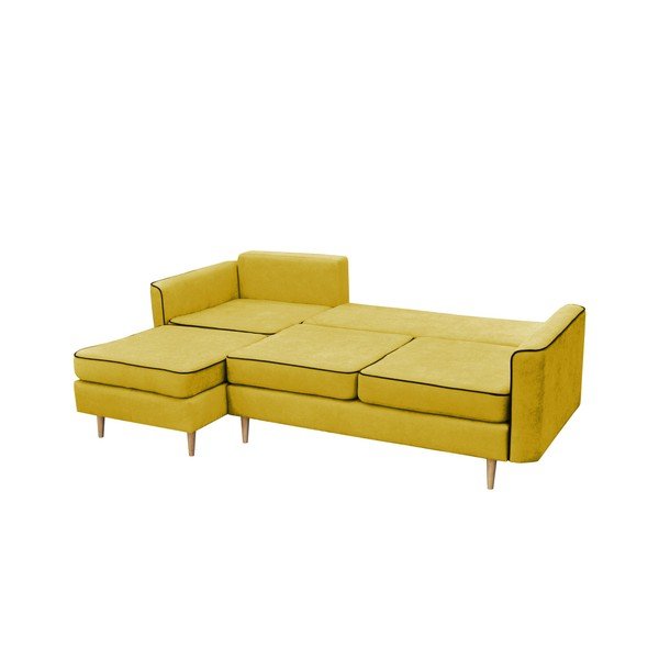 Divano letto giallo senape con gambe leggere Coccinella, angolo sinistro - Mazzini Sofas-image-2