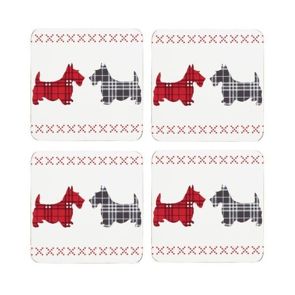 Sada 4 podtácků Traditional Scottie Dog