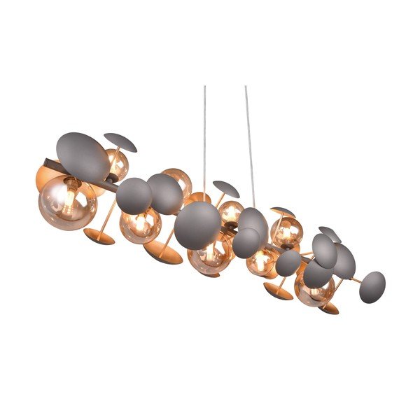 Lampada a sospensione con paralume in vetro grigio-oro Bubble - Trio Select-image-1