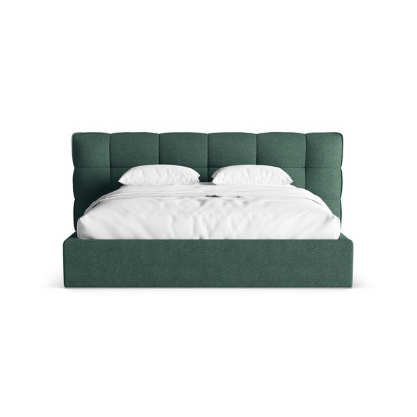 Letto matrimoniale imbottito verde scuro con contenitore con rete inclusa 160x200 cm Eric – Micadoni -image-4