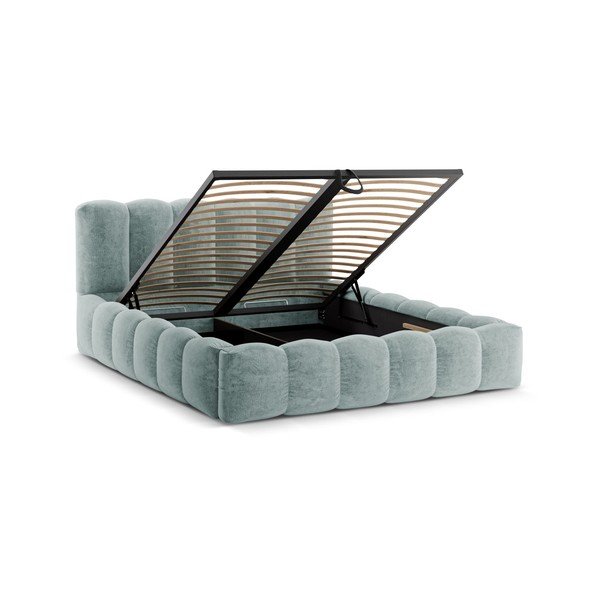 Letto matrimoniale imbottito azzurro con contenitore con rete inclusa 160x200 cm Lupine – Micadoni -image-4