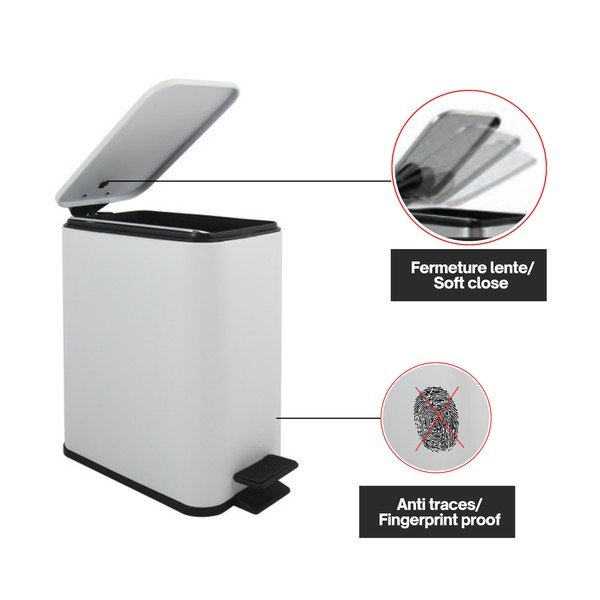 Cestino per la spazzatura bianco opaco in acciaio con pedale 5 l   Erik – Spirella-image-4