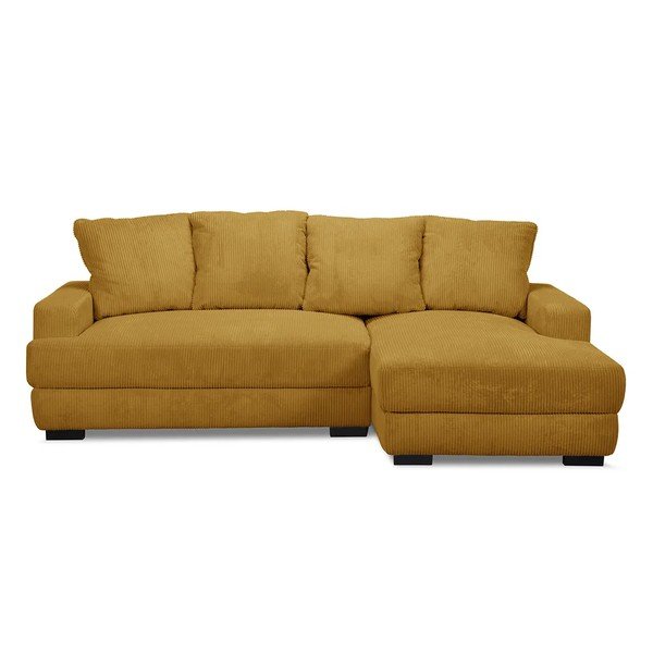 Divano angolare giallo allungabile/con contenitore (con penisola a destra/con chaise lounge) con rivestimento in velluto a coste Campi – Bobochic Paris