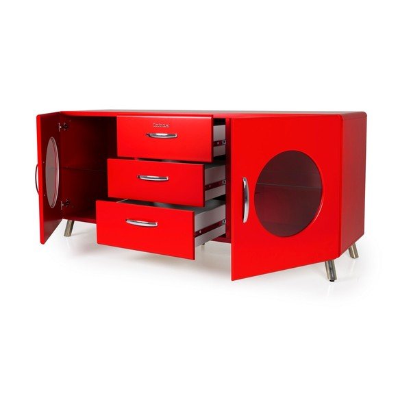 Cassettiera rossa con fori in vetro Cobra, larghezza 163 cm - Tenzo-image-3