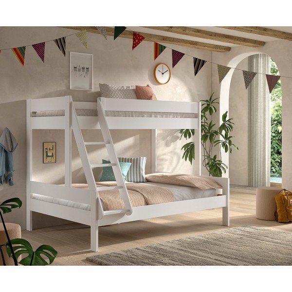 Letto da bambini a castello bianco con rete inclusa 140x200/90x200 cm Primo – Vipack-image-1