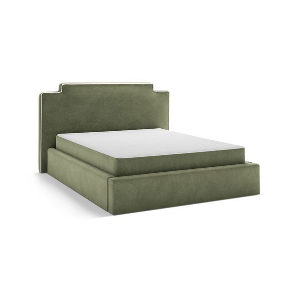 Letto matrimoniale imbottito verde con contenitore con rete inclusa 160x200 cm Princess – Micadoni -image-1