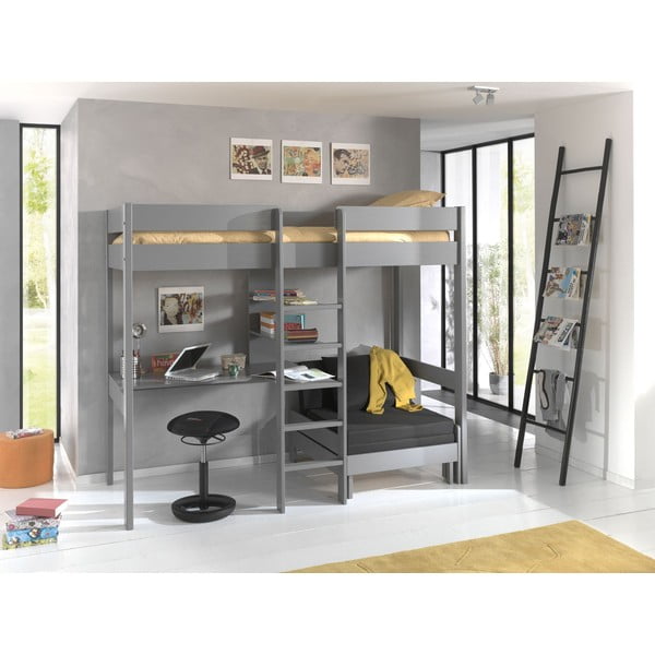 Letto rialzato grigio per bambini 90x200 cm Pino - Vipack-image-2