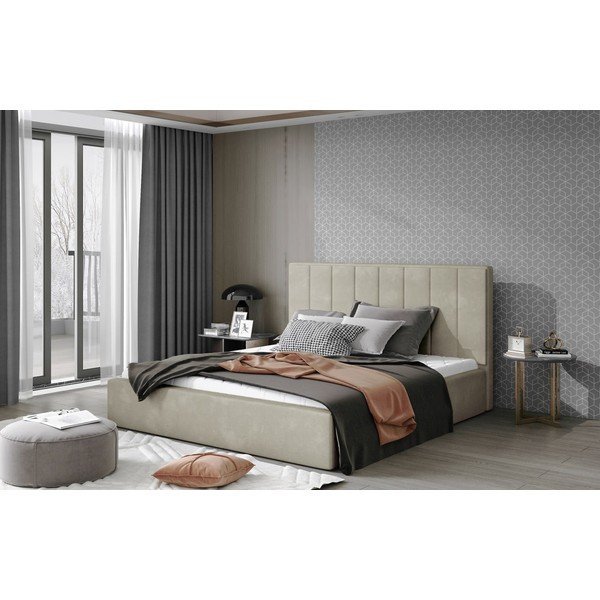Letto matrimoniale imbottito beige con contenitore e rete inclusi 200x200 cm Audrey – ELTAP-image-1