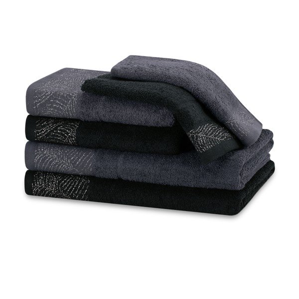 Set di asciugamani per viso e corpo tipo terry neri/grigi in cotone 6 pz Bellis – Restilo