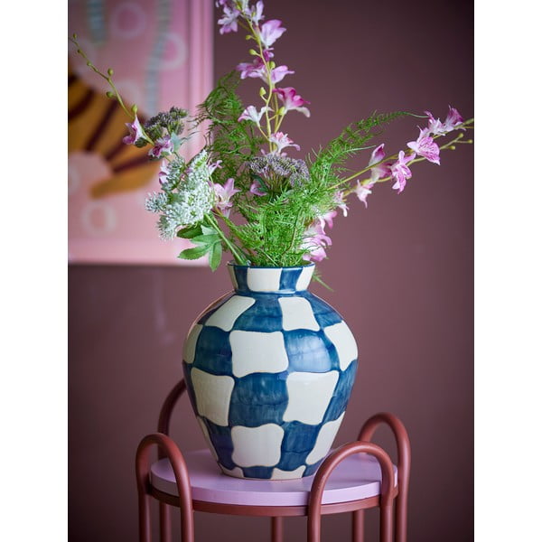 Vaso blu e color crema in vetro dipinto a mano (altezza totale 24 cm) Check – Bloomingville-image-1