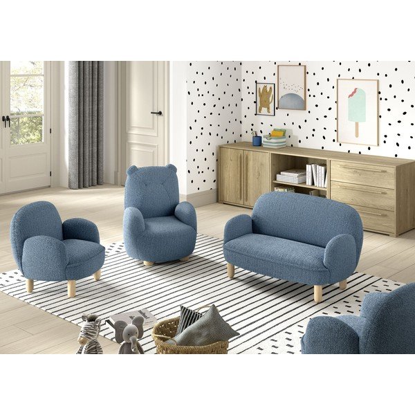 Poltrona per bambini blu con rivestimento in bouclé Rocky – Vipack-image-3