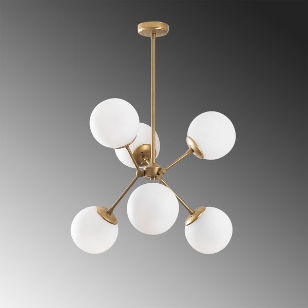 Lampadario bianco/dorato con paralume in vetro ø 55 cm Gondol – Opviq lights-image-3