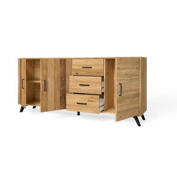 Cassettiera bassa in rovere decorato in colore naturale 181x81 cm Nordic - Marckeric-image-3