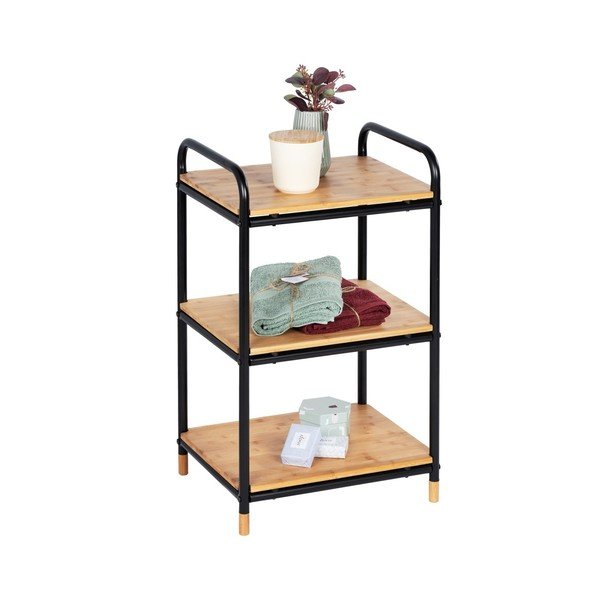 Scaffale da bagno nero in metallo con 3 ripiani in bambù 42x69 cm Loft - Wenko-image-4