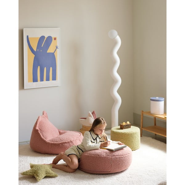 Pouf a sacco per bambini rosa con rivestimento in bouclé Round – Wigiwama-image-1