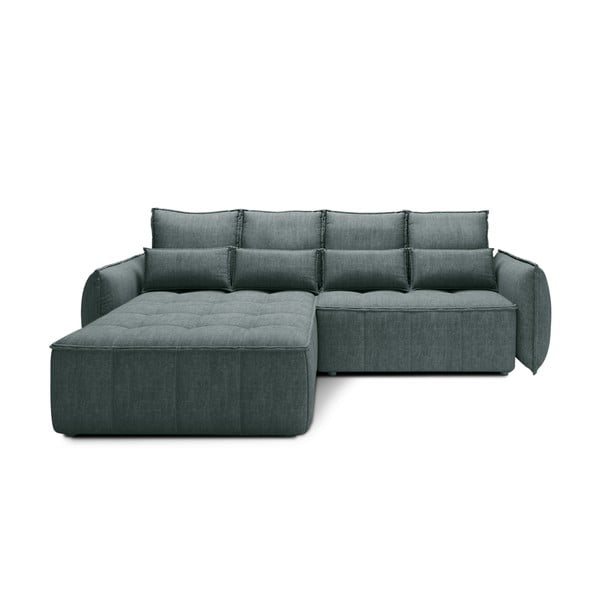 Divano angolare verde allungabile/con contenitore (con penisola a sinistra/con chaise lounge) e rivestimento in velluto Campo – ELTAP