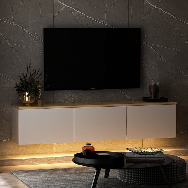 Mobile TV bianco-naturale effetto rovere 160x35x32 cm Neon - Kalune Design-image-1