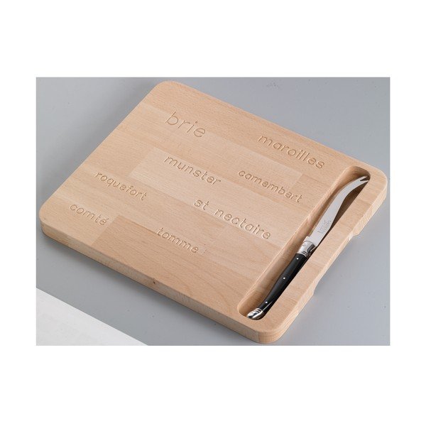 Set dřevěného prkénka s motivem jmen a nože na sýry Jean Dubost