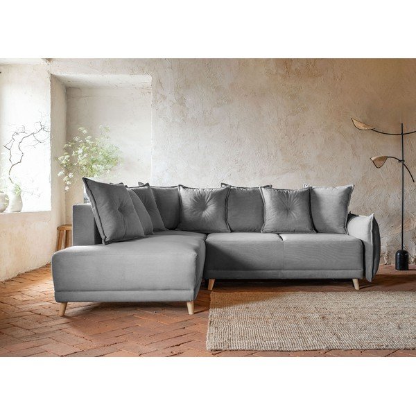 Divano letto in velluto a coste grigio (angolo sinistro) Lazy Lukka - Miuform-image-1