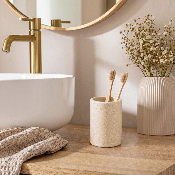 Portaspazzolino beige in poliresina Oria – douceur d'intérieur-image-1