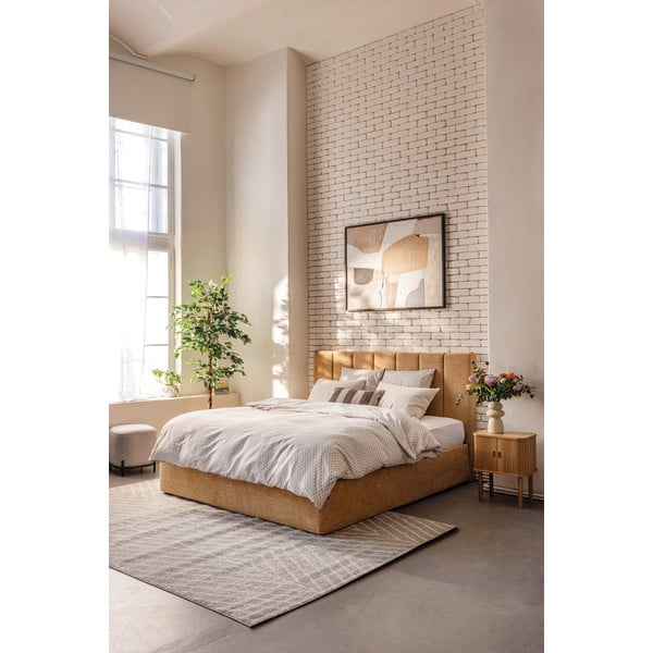 Letto matrimoniale imbottito color senape con contenitore con rete inclusa 160x200 cm Thessa Bold Line – Bonami Selection-image-1