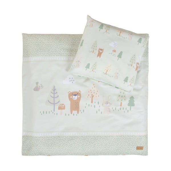 Set copripiumino e federa da bambini verde chiaro in cotone per culla 80x80 cm Woodland Buddies – Roba-image-2
