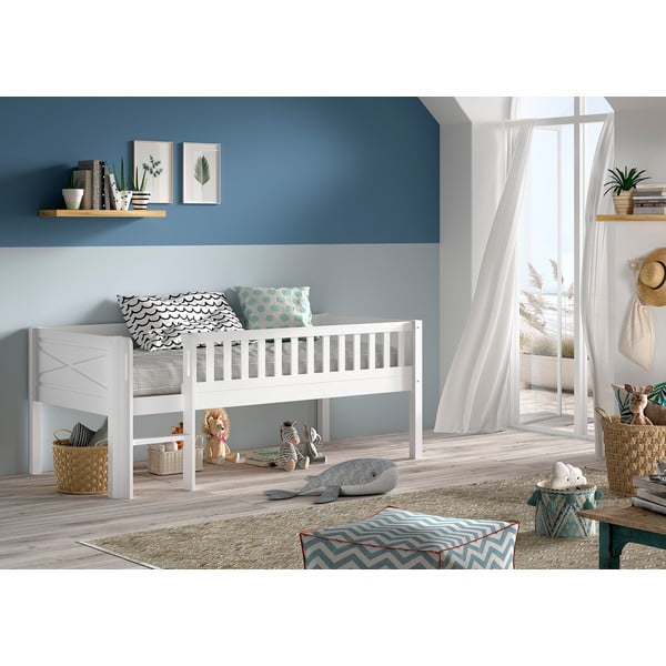 Letto da bambini rialzato bianco in pino massiccio con rete inclusa 90x200 cm Scott – Vipack-image-1