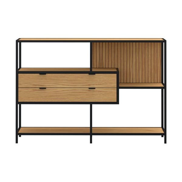 Libreria nera e colore naturale con effetto rovere 114x78x35 cm Seaford - Actona