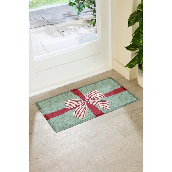 Zerbino in plastica riciclata a tema natalizio 40x70 cm Red & White Stripe Bow – Artsy Doormats-image-2