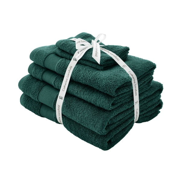 Set di asciugamani per viso e corpo tipo terry verde scuro in cotone 6 pz Anti-Bacterial – Catherine Lansfield