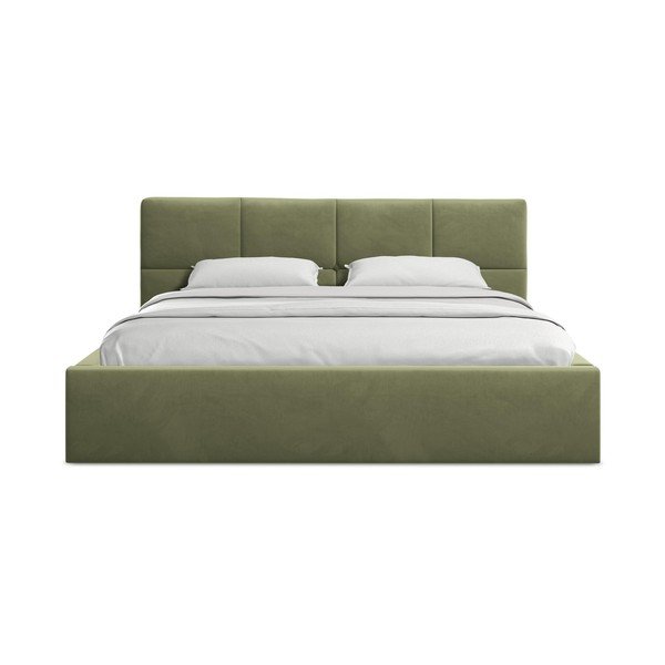 Letto matrimoniale imbottito verde in velluto con contenitore con rete inclusa 140x200 cm Hiko – Makamii-image-3