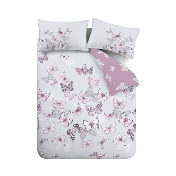 Set copripiumino e federa rosa e grigio chiaro per letto matrimoniale e per letto esteso 230x220 cm Scatter Butterfly – Catherine Lansfield