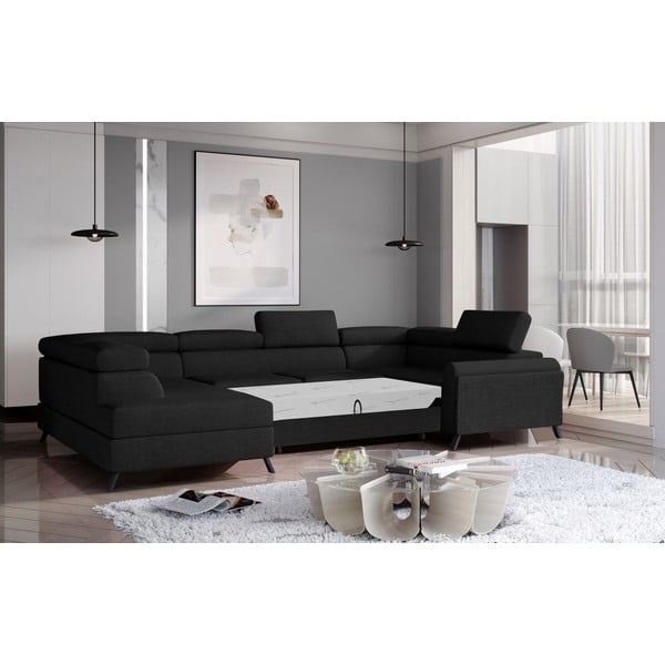Divano angolare nero allungabile/con contenitore (con penisola a sinistra/a U) Escada – ELTAP-image-2