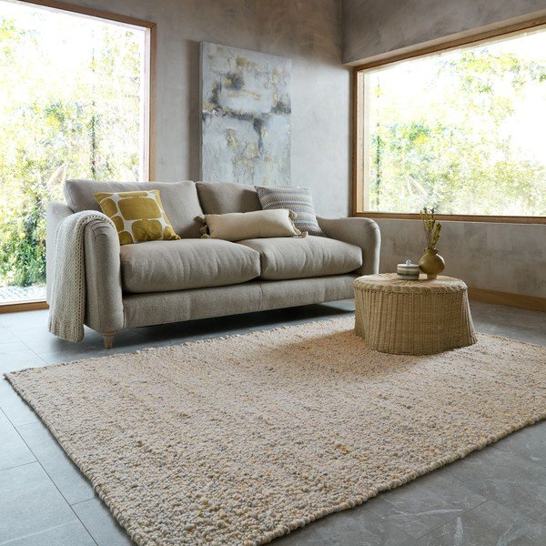 Tappeto giallo/grigio chiaro tessuto a mano 200x290 cm Finley – Flair Rugs-image-1