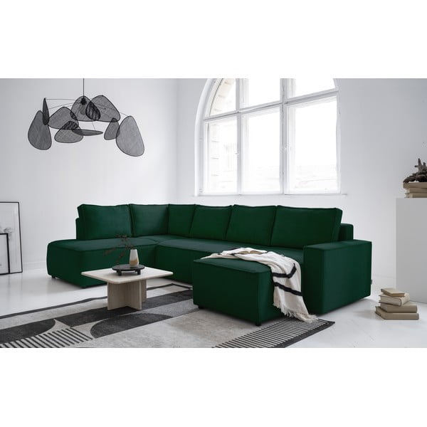 Divano letto angolare in velluto a coste verde scuro Brave Dave - Miuform-image-2