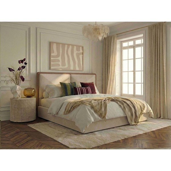 Letto matrimoniale beige/rosa polveroso imbottito con contenitore con rete inclusa 180x200 cm Mara – Bobochic Paris-image-2