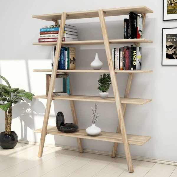 Libreria in legno di pino di colore naturale 120x148 cm Perla - Kalune Design-image-1