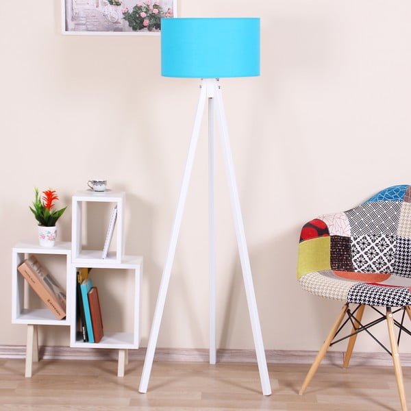 Bílá volně stojící lampa s modrým stínítkem Kate Louise Beyaz