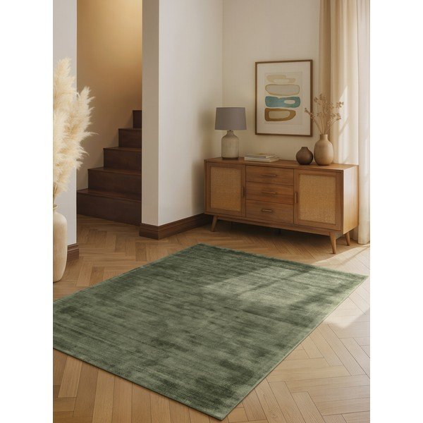 Tappeto verde in viscosa tessuto a mano 80x150 cm Noemi – Vikosa-image-1