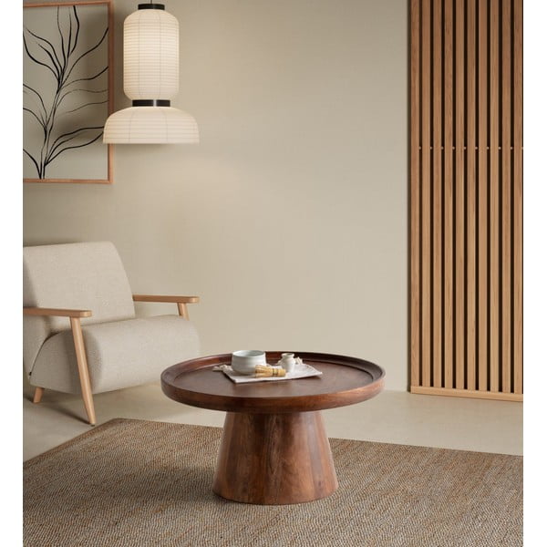 Tavolino da salotto rotondo marrone scuro in mango massiccio ø 80 cm Rose – MOME-image-1