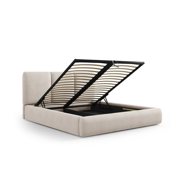 Letto matrimoniale imbottito beige con contenitore con griglia 160x200 cm Brody - Mazzini Beds-image-2