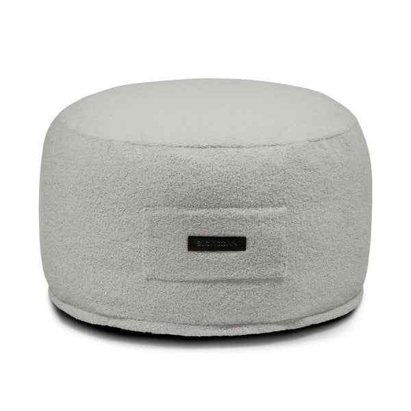 Poggiapiedi grigio chiaro con rivestimento in bouclé Om 60 – SLOWDOWN